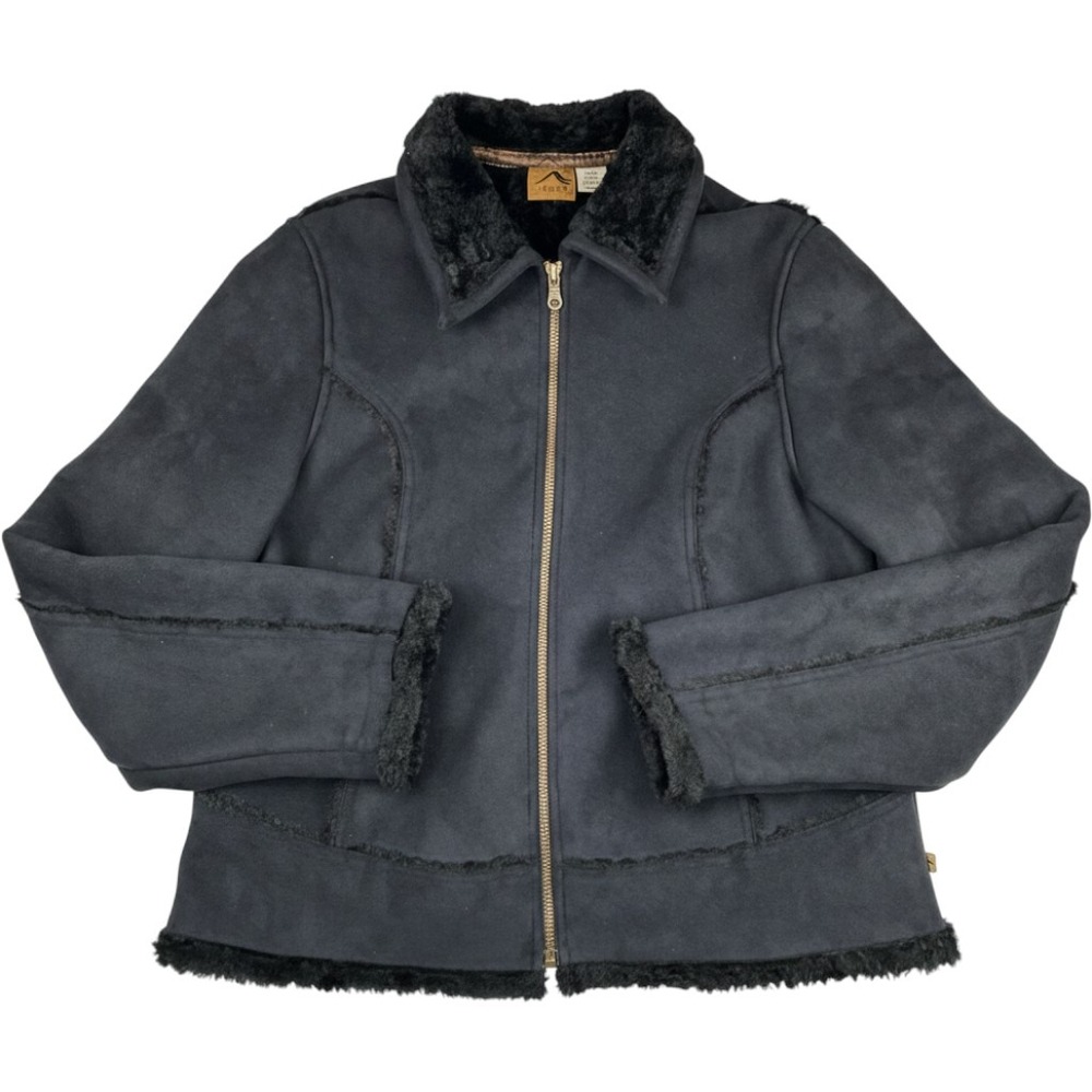 Tsunami Womens Faux Suede Jacket Size Large Black Faux Fur Lined Winter Coat L